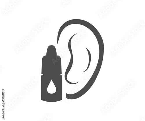 Medical pipette with a drop. Treatment of ear diseases logo design. Human ears with pipette vector design and illustration.
