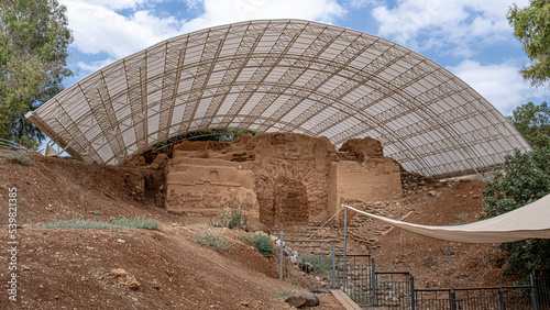 The ancient structure from the Canaanite period, known as Abraham's Gate [or Canaanite Gate] bulte around 1750BC, Tel Dan National Park, kibbutz Dan, Upper Galilee, Israel