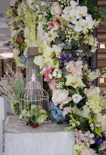 floral
 decorative composition with cage