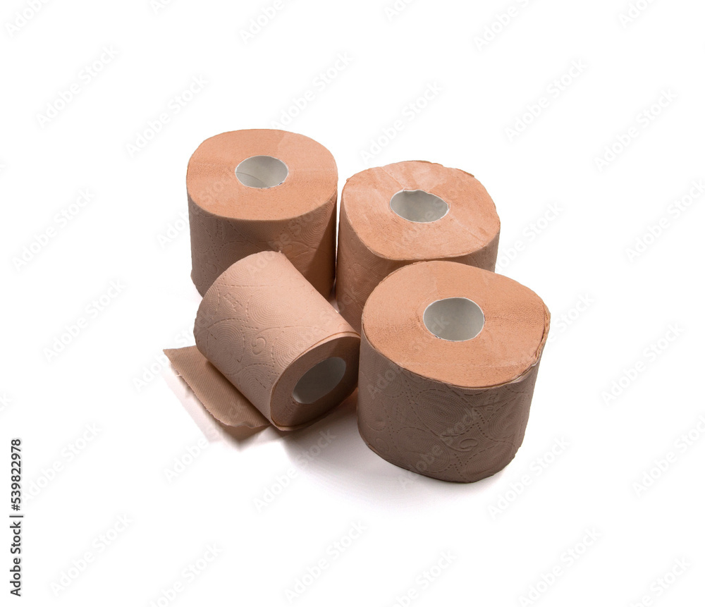Four rolls of orange toilet paper. Four rolls of orange toilet paper.