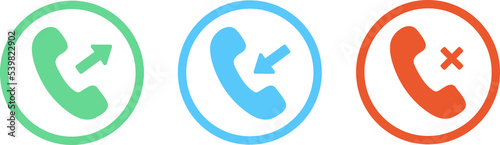 Phone call icons. Phone call, incoming, outgoing and missed icons. Illustration