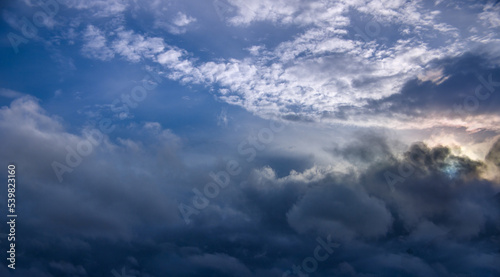 Stormy Clouds in Dark Sky. Moody Cloudscape. Dramatic Sky Background. 
