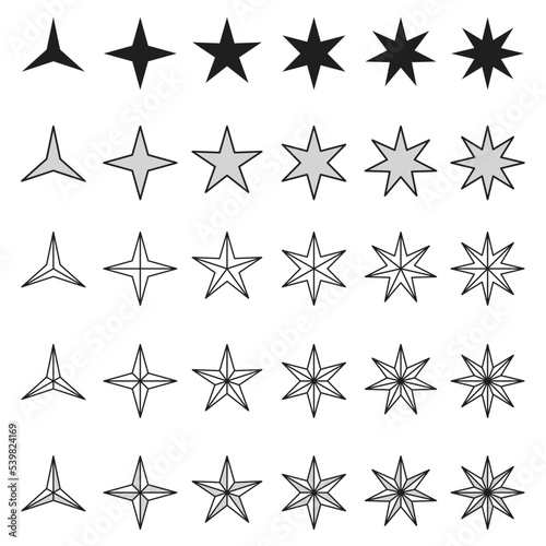 set of vectorial  stars  - 3 to 8 edges