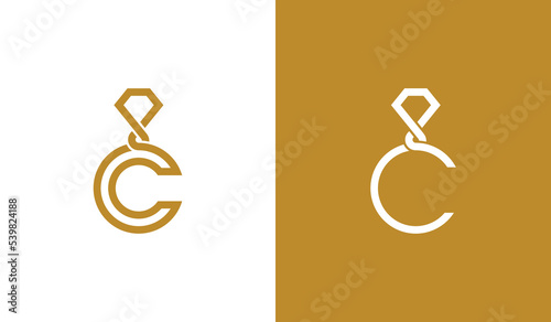 Initial Letter C Diamond Jewellery Logo Concept sign icon symbol Element Design Line Art Style. Jewelry Logotype. Vector illustration template