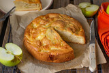 Sweet apple cake with cinnamon in rustic style