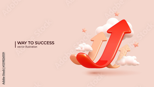 Business Arrow Target Direction - 3D Concept to Success. Realistic 3d design of Way to Success Cover Poster, Persentation, Social Media Poster. in cartoon minimal style.