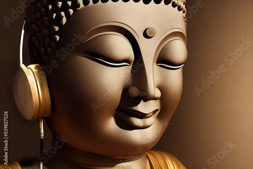 3D Illustration Portrait Buddha With Headphones