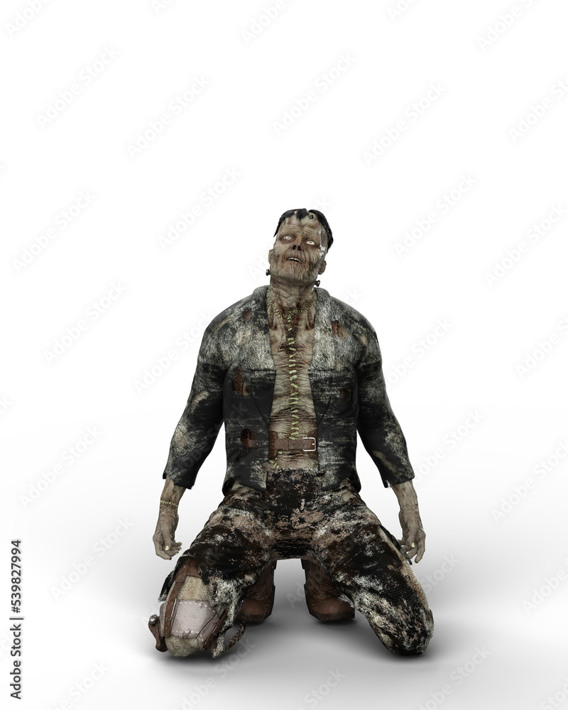 3D rendering of a fantasy horror story undead monster kneeling isolated on a transparent background. 3D rendering of a fantasy horror story undead monster kneeling isolated on a transparent background.