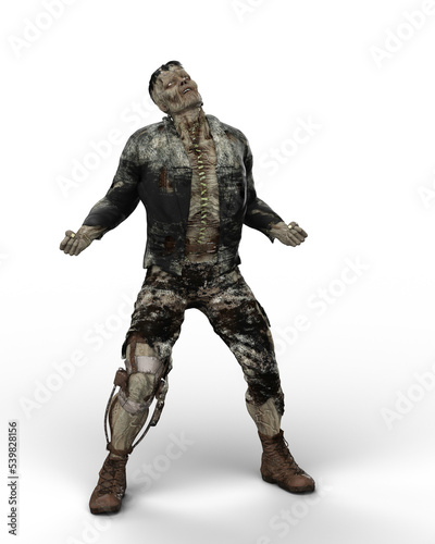 3D rendering of a fantasy monster horror story creature with fists clenched looking to the sky isolated on a transparent background.