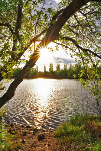 river near the village. Nature composition