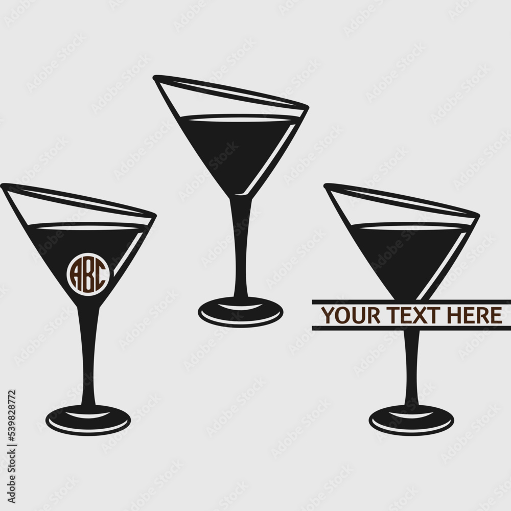 Martini Glass Monogram SVG Cut File, Wine Glass Svg, Glass Svg, Martini