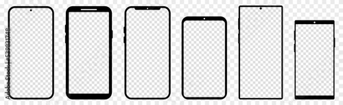 Smartphones with transparent screens. Device front view. Vector illustration isolated on transparent background