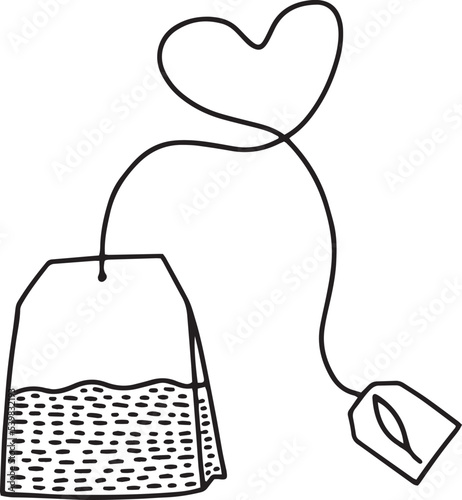 Hand drawn tea bag with heart vector illustration