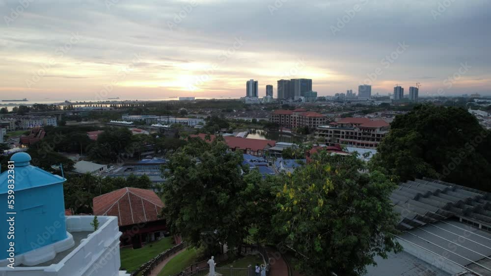 Malacca, Malaysia - October 16, 2022: Aerial View of the Malacca River Cruise Malacca, Malaysia - October 16, 2022: Aerial View of the Malacca River Cruise