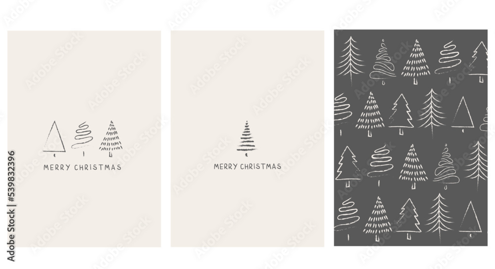 CHRISTMAS VECTOR CARDS. Minimalist xmas cards with beige background. Vector christmas templates. Corporate Christmas card and invitation. 