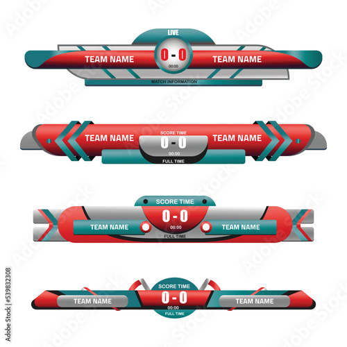 Set collection vector of Sport scoreboard with time and result display,  Lower Thirds Template layout design. Suitable for Headline, Sports games on television, Video, and media channel.