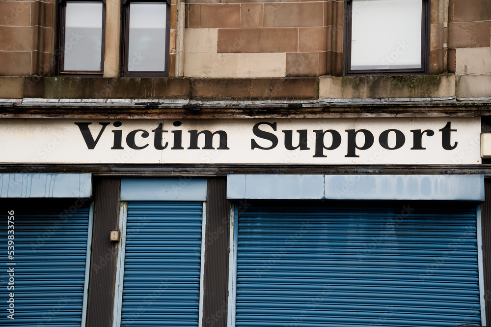Victim support help sign, offering help and support to victims of crime