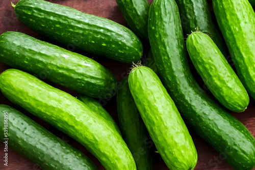 photo of green cucumbers, a fresh vegetable, recently harvested