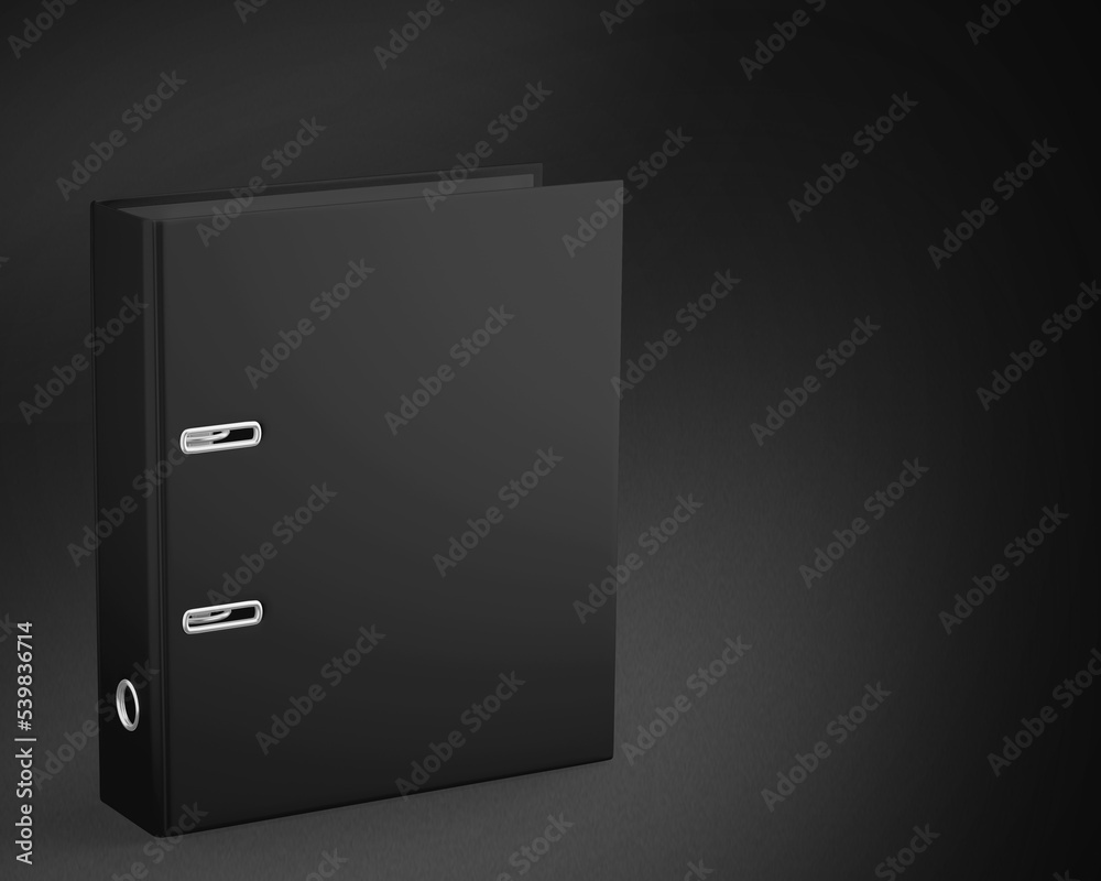 3D Illustration. Binder cover mockup isolated on black background 3D Illustration. Binder cover mockup isolated on black background