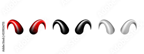 Devil horn set. Black, red and white demon or satan Halloween carnival elements.