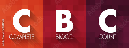 CBC Complete Blood Count - blood test used to evaluate your overall health and detect a wide range of disorders, acronym text concept background
