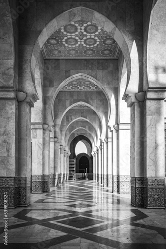 details of a mosque  hassan ii mosque  casablanca  morocco  north africa  black and white