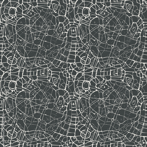 Abstract seamless pattern, similar to roads map or streets plan of a large city. Vector background with chaotic lines on a beige backdrop. Suitable for wallpaper, wrapping paper, fabric in retro style