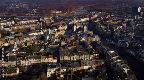 Aerial view of downtown Dendermonde, in East Flanders, Belgium