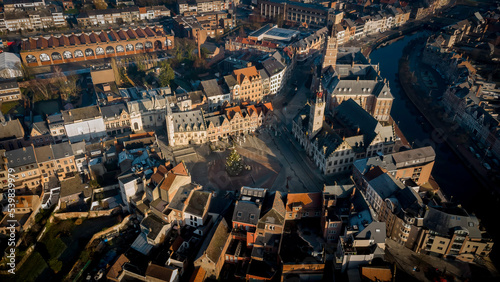 Aerial view of the main square (Grote Markt) in the Flemish town of Dendermonde