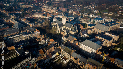 Aerial view of the main square (Grote Markt) in the Flemish town of Dendermonde