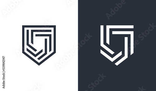 Shield Monogram Logo Concept icon sign symbol Design Element Line Art Style. Security, Protection, Guard Logotype. Vector illustration template