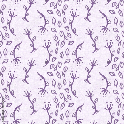 Gender neutral purple botanical foliage seamless raster background. Simple whimsical 2 tone pattern. Kids floral nursery wallpaper or scandi all over print.