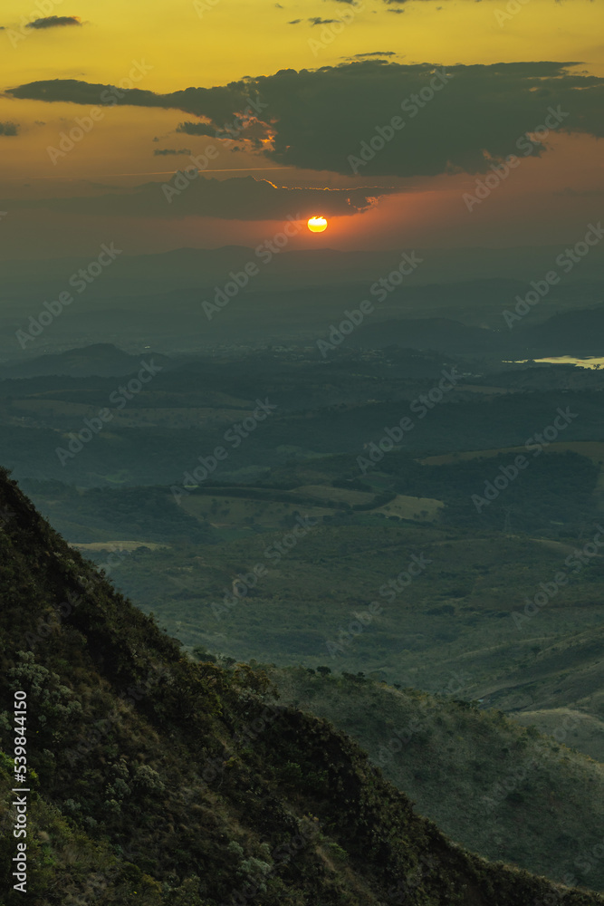 sunset at Serra do Rola Moça, in the city of Belo Horizonte, State of Minas Gerais, Brazil