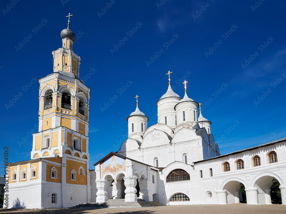 Russia. City of Vologda. Spaso-Prilutsky Dimitriev Monastery. Spassky Cathedral and bell tower. View from the South
