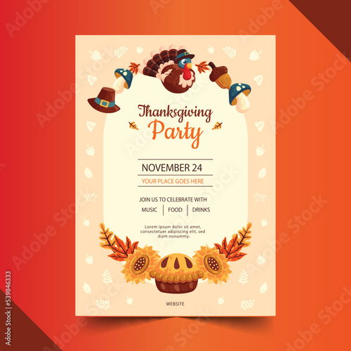 flat thanksgiving invitation template vector design illustration