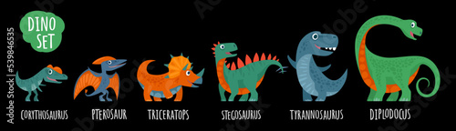 Dinosaurs set. Vector colorful flat icon isolated on white.