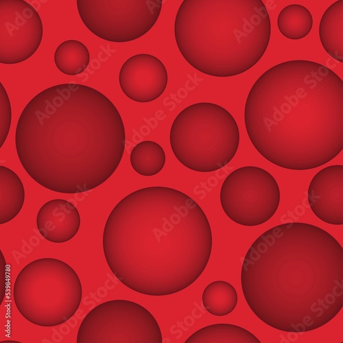 Abstract seamless pattern with red voluminous different balls on jasper background.Illustration of overlapping volume effect pattern for background ornament  invitation flyer banner textile fabric