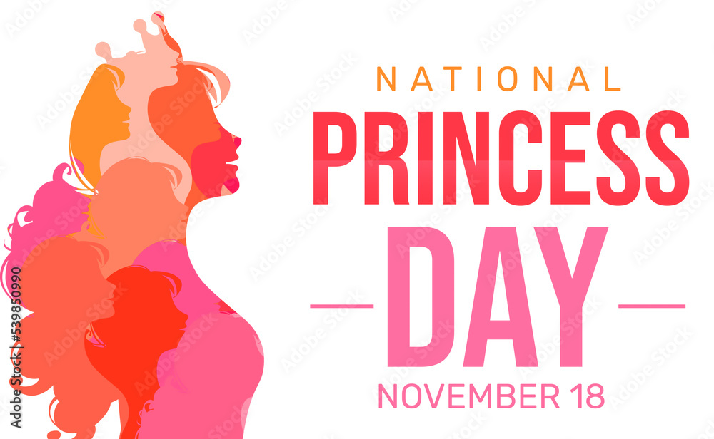 National Princess Day Wallpaper with a colorful girl portrait on the side. Princess Day background design