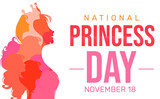 National Princess Day Wallpaper with a colorful girl portrait on the side. Princess Day background design