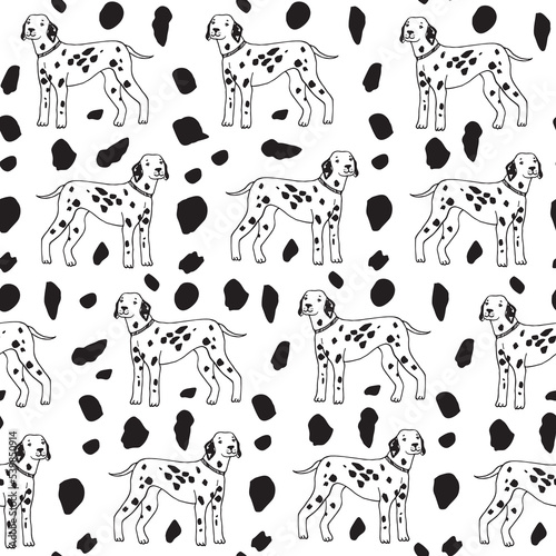 Dalmatian dog pets vector seamless pattern.