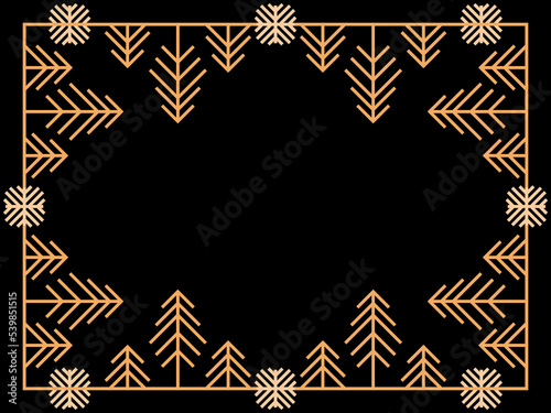 Art deco frame with snowflakes. Vintage linear border in 1920s and 1930s style. Christmas frame design a template for invitations, leaflets and greeting cards. Vector illustration