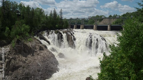 The waterfall on the Saint John River at Grand Falls, New Brunswick. The river is dammed for hydroelectric generation. 