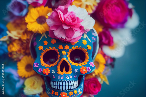 Day of the Dead, Dia de los muertos, skull and flowers
