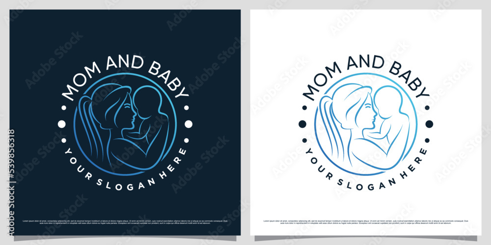 Creative mom and baby logo design template with emblem style concept