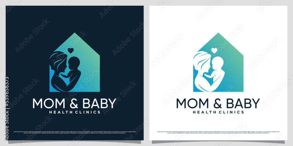 Creative mother and baby logo design template with house icon and unique concept Creative mother and baby logo design template with house icon and unique concept