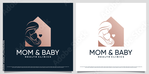 Creative mother and baby logo design template with house icon and unique concept
