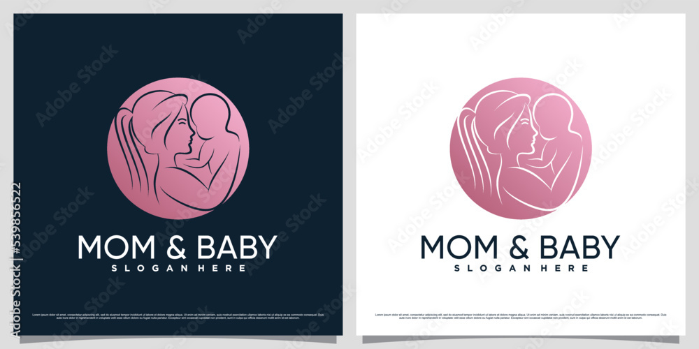 Mom and baby logo design template with negative space concept and creative element Mom and baby logo design template with negative space concept and creative element