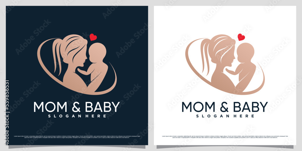Mom and baby logo design template with unique modern concept and creative element Mom and baby logo design template with unique modern concept and creative element