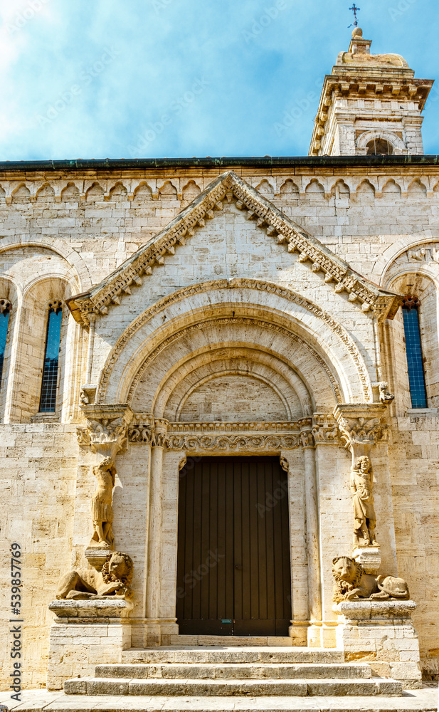 Exterior of the Collegiata di San Quirico a San Giulietta church in San Quirico d'Orcia, Tuscany, Italy, Europe
