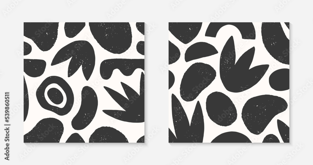 Set of black and white seamless patterns with hand drawn organic shapes,doodles and elements.Natural forms.Vector trendy designs for prints,flyers,banners,fabric,invitations,branding,covers.